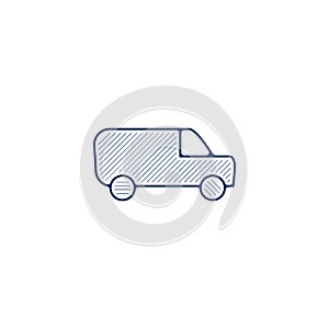 Mini van line icon. mini van linear hand drawn pen style icon