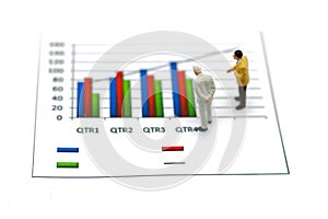 Miniatrue people: Businessman looking at the graph. Concept of b