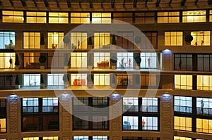 Miniature apartment building house at night