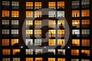 Miniature apartment building house at night