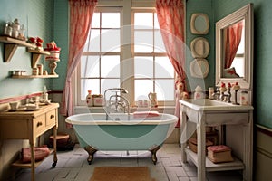 miniature bathroom with clawfoot tub in dollhouse