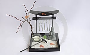 Miniature Buddha Incense Stand in the Garden, Meditation Set with Candle.