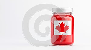 Miniature Canadian Flag in Glass Jar Isolated on White Background photo