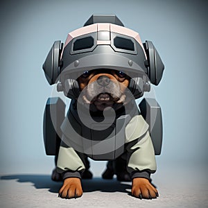 A miniature canine in body armor, depicted as a lifeguard or explosive ordnance disposal worker, AI generated