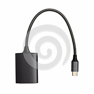 Miniature card reader with cord type-c isolated on white background, top view