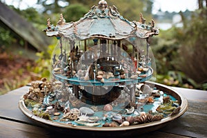 miniature carousel, built from beachcombing treasures and waves