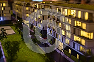 Miniature city with apartment complex building