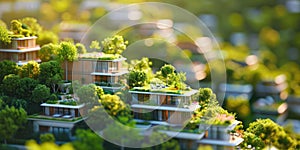 Miniature city with green trees and houses. Miniature city concept.