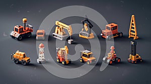 Miniature Construction Equipment Collection on Dark Background