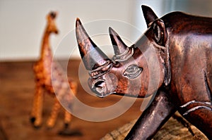 Face of a mini wooden Rhinocerotidae