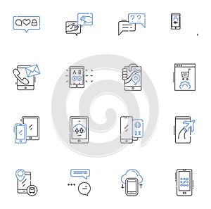 Miniature device line icons collection. Microchip, Nano-device, Pocket-sized, Compact, Tiny, Portable, Small-scale