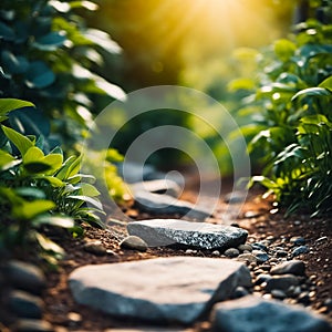 Miniature dirt road with plants and stones. Generative AI