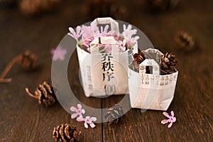 Miniature eco bag made of newspaper, shopping bag