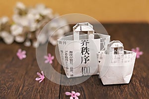 Miniature eco bag made of newspaper, shopping bag