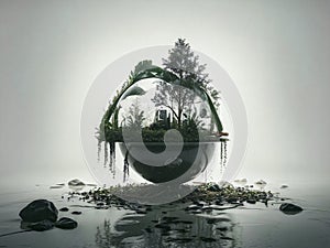 Miniature Ecosystem in a Misty Waterscape