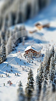 Miniature Effect on Winter Resort Wonderland Captured with Tilt-Shift Lens