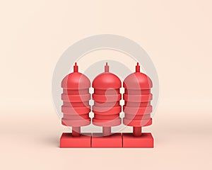 Miniature enery tower with power cells, 3d Icon, red flat color plastic, 3d rendering