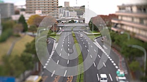 Miniature faking, diorama effect or diorama illusion of a street in Tokyo, Japan