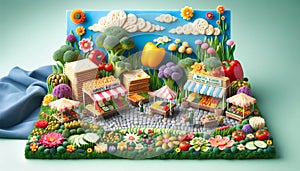 Miniature Farmers Market Diorama with Colorful Details