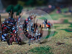 Miniature figures simulating a battle during the Middle Ages