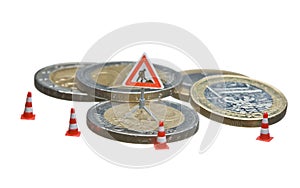 Miniature figures working on a heap of Euro coins.
