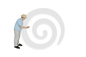 miniature figurine of a man lifting and looking at something