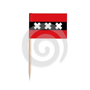 Miniature Flag Amsterdam. Isolated toothpick flag of Amsterdam on white background