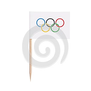 Miniature Flag Olympic games. Isolated toothpick flag on white background