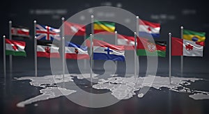 Global Flags on World Map: International Unity and Cooperation