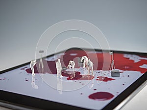 Miniature Forensic Experts Examining A Tablet Screen 