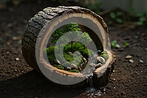 Miniature Forest inside Hollow Log