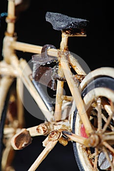 Miniature handicraft detail shot of wooden bicycle