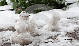 Miniature Happy Snowman in Winter