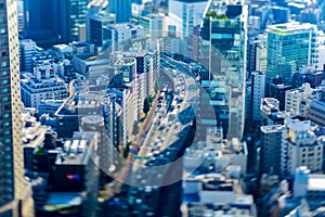 A miniature highway at the urban city in Tokyo tiltshift photo