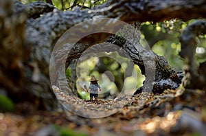 Miniature hobbit under tree arch photo