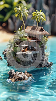 Miniature Hotel and model mock-up of Tropical Island: Vacation Time