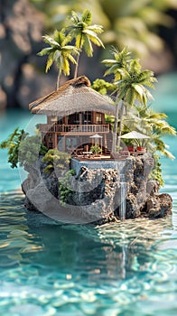 Miniature Hotel and model mock-up of Tropical Island: Vacation Time