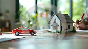 The miniature house and car.AI generated image