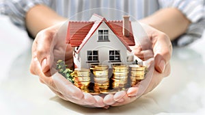 The miniature house with coins.AI generated image