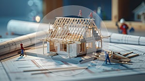 A Miniature House Construction Project.AI generated image photo