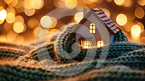 The miniature house with lights.AI generated image