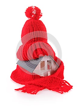 Miniature House with Red Wool Scarf Hat