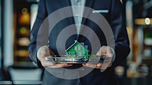 The miniature house on tray. AI generated