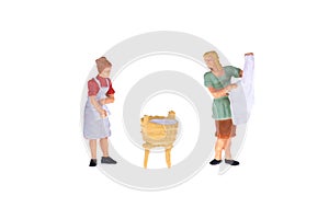 Miniature Housewife people isolate on white background.