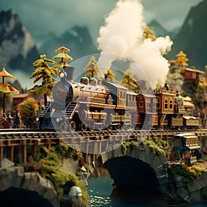 Miniature locomotives on elaborate railway tracks