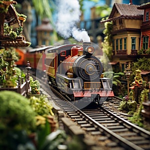 Miniature locomotives on elaborate railway tracks