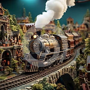 Miniature locomotives on elaborate railway tracks