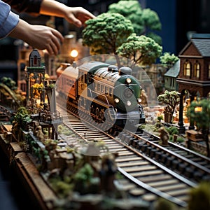 Miniature locomotives on elaborate railway tracks