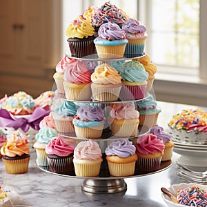 Miniature Marvels: A Tower of Cupcakes Packed with Flavor photo