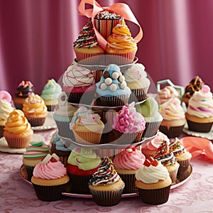 Miniature Marvels: A Tower of Cupcakes Packed with Flavor photo